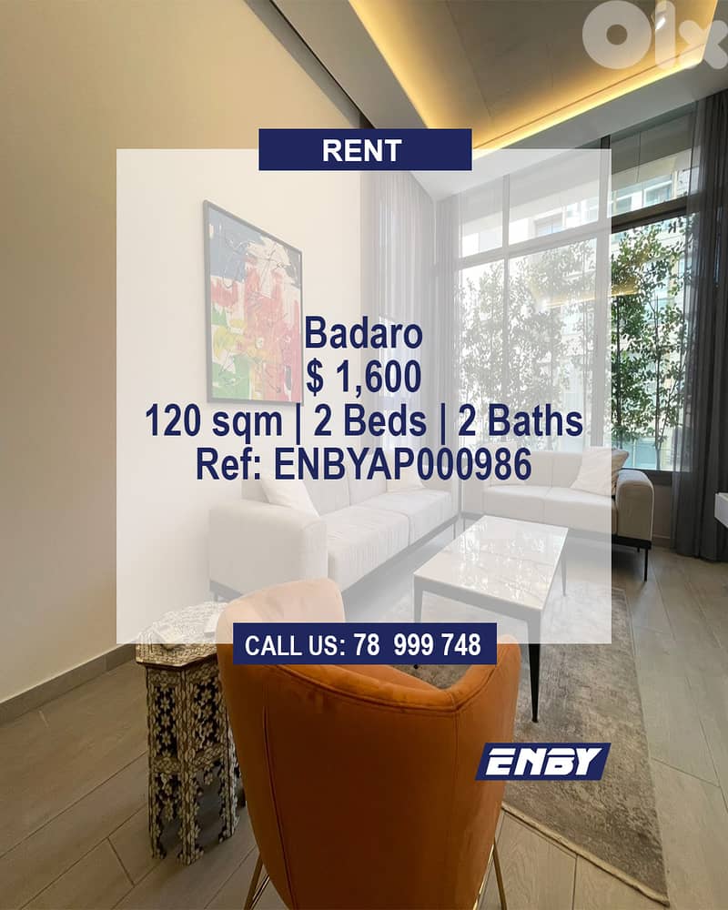 Apartment for Rent in Badaro | New Building | High Ceiling | Spacious 0