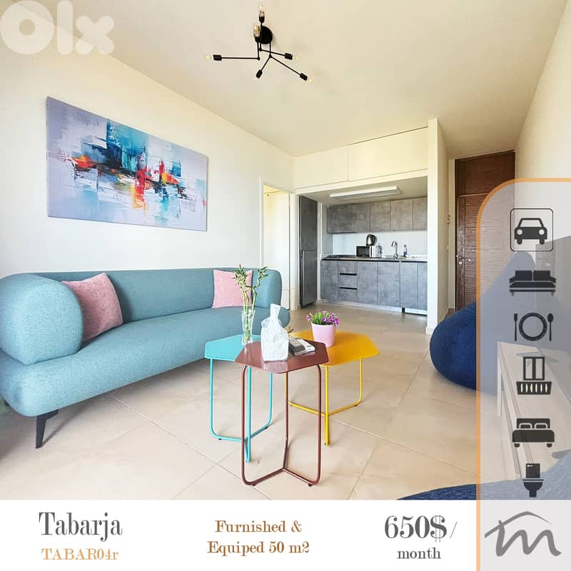 Tabarja | Charming Gem | Furnished 50m² 1-Bedroom Apt | Open Sea View 0