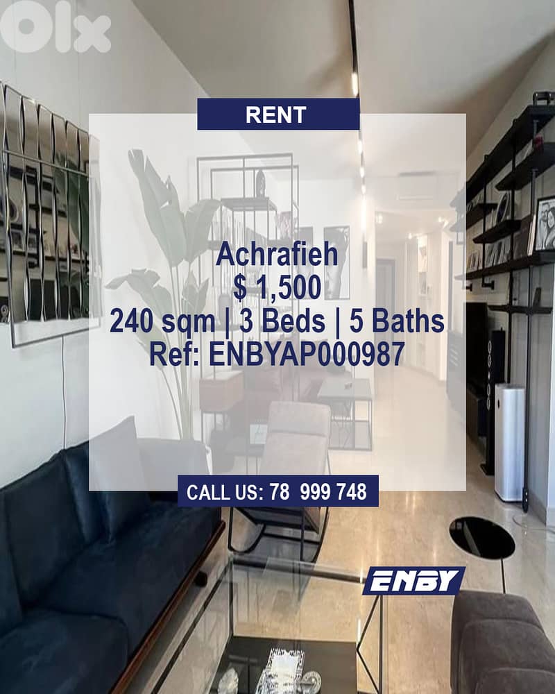Apartment for Rent in Achrafieh |  Attractive Price |3 Master Bedrooms 0