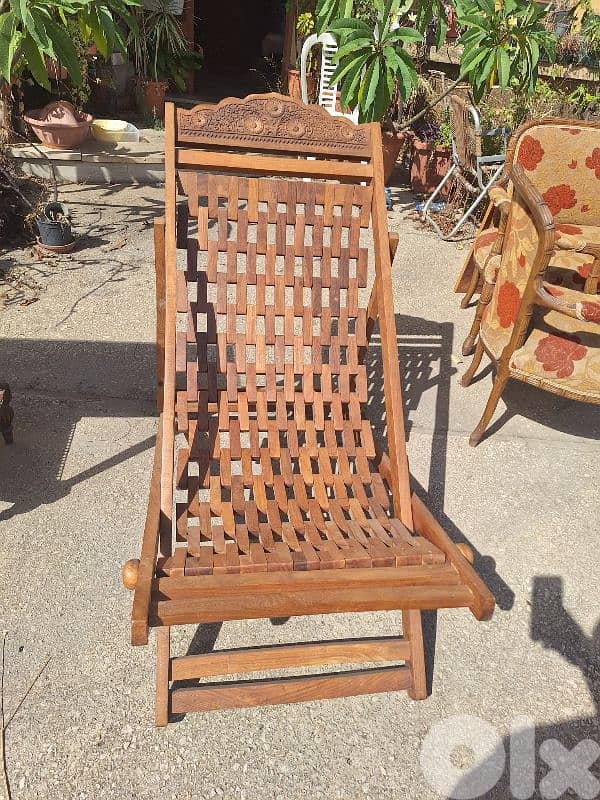 كرسي خشب ورد مسيف قابلة للطي مميزة انتيك قديم 2