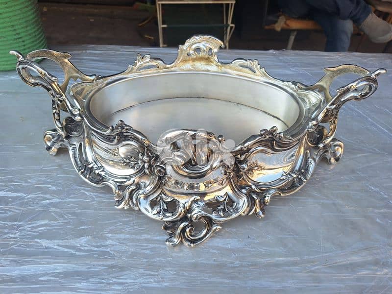 جردنيار مفضض فرنسي انتيك شغل فني رائع جدا jardinière centre pieces 0