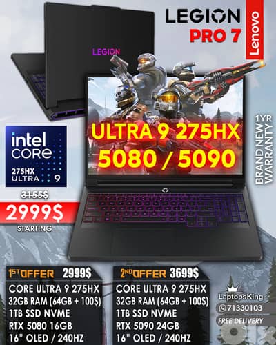 LENOVO LEGION PRO 7 16IAX10H ULTRA 9 275HX RTX 5080 / 5090 16” 240HZ