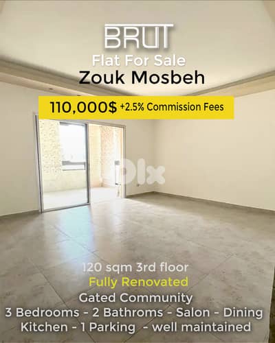 120 sqm Apartment for sale in zouk Mosbeh - Cash only