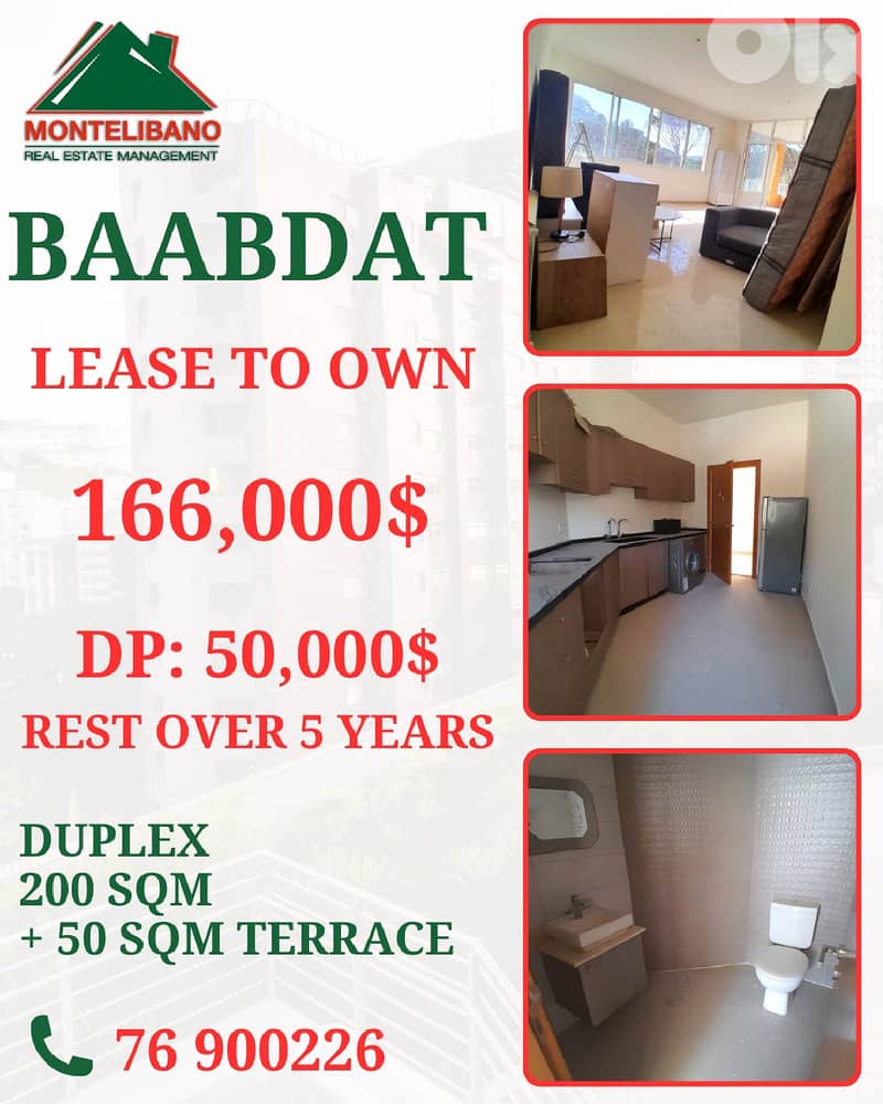 200 sqm Duplex For Sale in Baabdat (بعبدات)+50 sqm Terrace&Installment 0