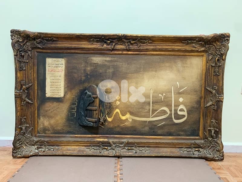 لوحة حجم كبير مع مجسم كتير مرتبه خشب معتق 90*150 سم 2