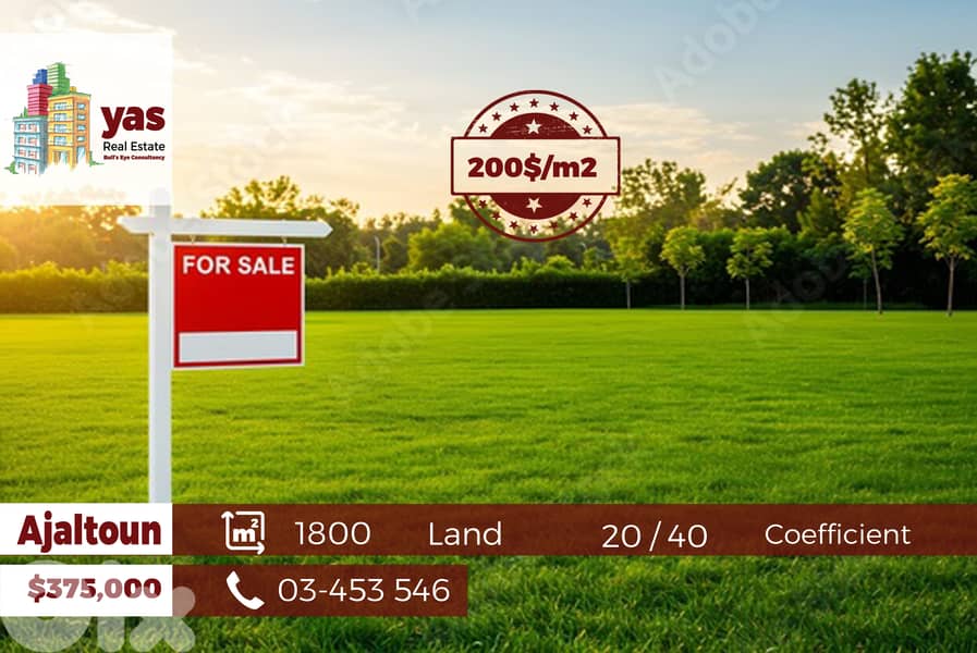 Ajaltoun 1800m2 | 20/40 Coefficient | Flat land | Mountain View | WA | 0