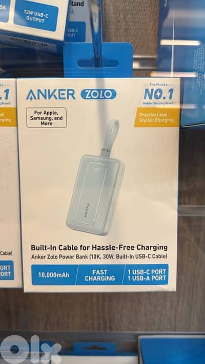 Anker zolo power bank (10k,30w,built in usb-c cable) blue