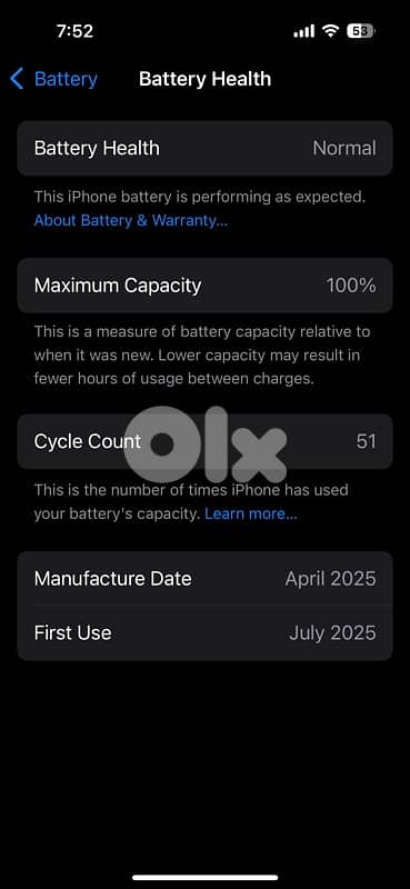 iphone 16 battery cycle 51. ABM warranty used 1 month 1