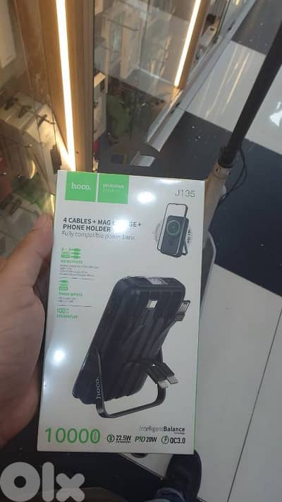 Hoco j135 10000mah 4 cable+magsafe +phone holder power bank