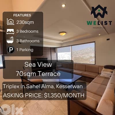 Triplex Apartment for rent in Sahel Alma شقة للايجار في ساحل علما