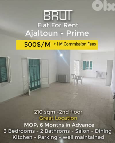Flat for rent in Ajaltoun Prime - 210 sqm  -Longterm Rental