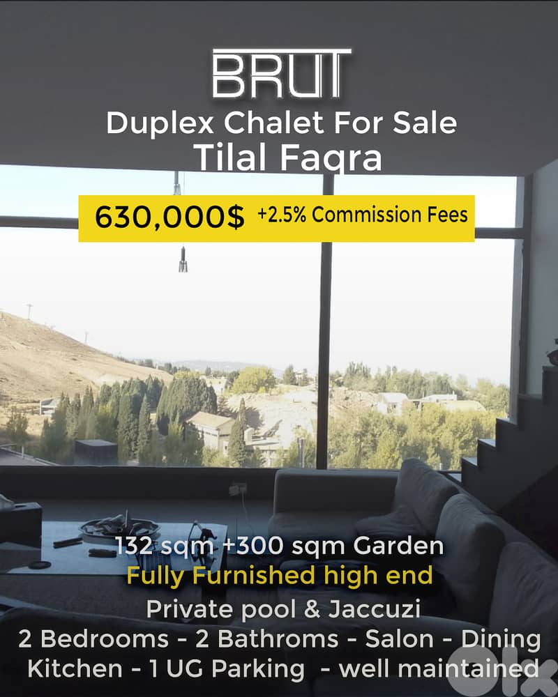 132 sqm + 300 sqm Terrace luxurious Chalet for sale in Tilal Faqra 0