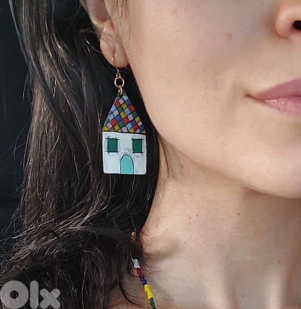 HOME shape handmade brass  earrings 0