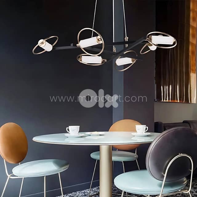 Modern Cross Pendant Chandelier | 6-Light Halo Design in Black & Gold 2