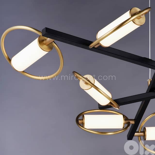 Modern Cross Pendant Chandelier | 6-Light Halo Design in Black & Gold 3