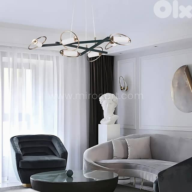 Modern Cross Pendant Chandelier | 6-Light Halo Design in Black & Gold 5