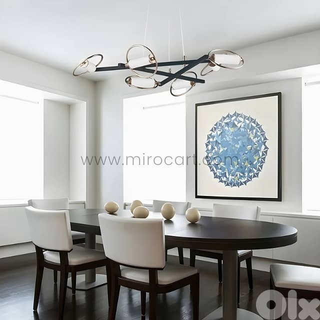 Modern Cross Pendant Chandelier | 6-Light Halo Design in Black & Gold 6