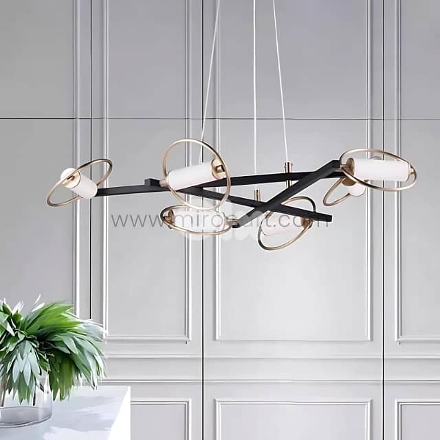 Modern Cross Pendant Chandelier | 6-Light Halo Design in Black & Gold 7