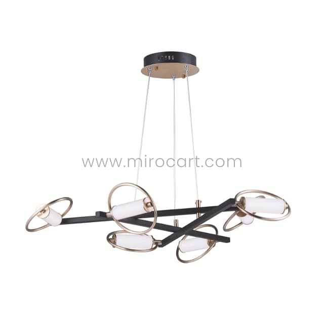 Modern Cross Pendant Chandelier | 6-Light Halo Design in Black & Gold 9