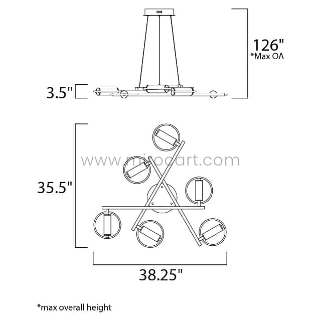 Modern Cross Pendant Chandelier | 6-Light Halo Design in Black & Gold 10