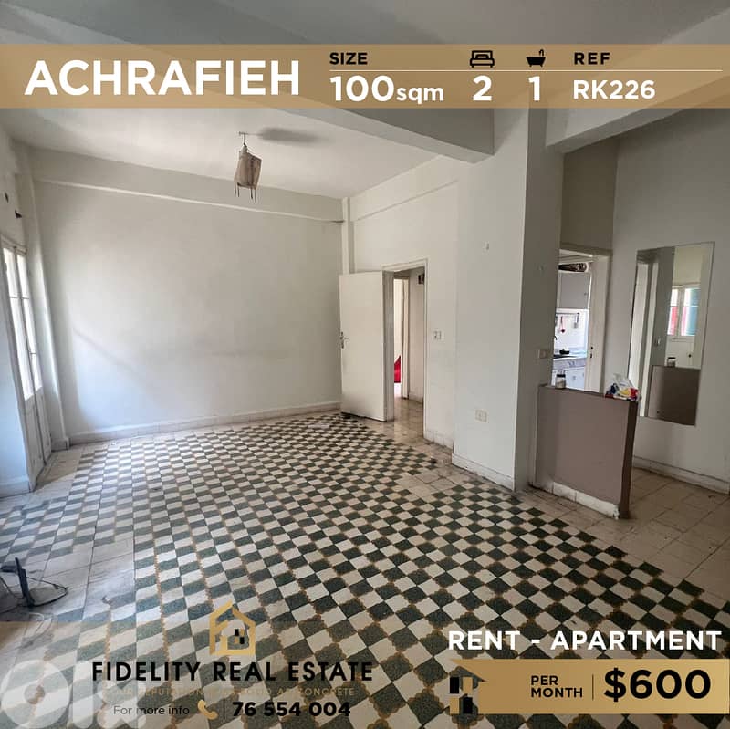 Apartment for rent in Achrafieh RK226 شقة للايجار في الاشرفية 0