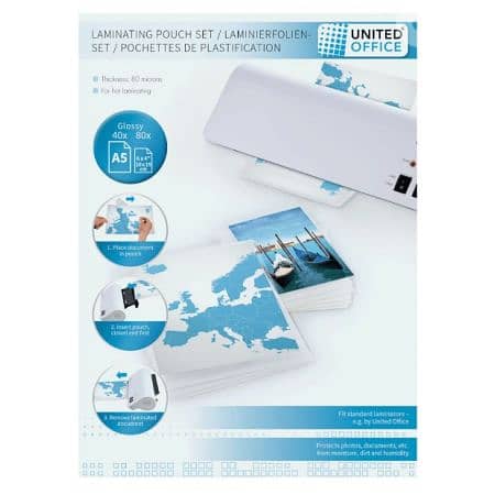 United Office Laminating Pouch Set A5 120 Pcs - مجموعة أكياس تغليف 1