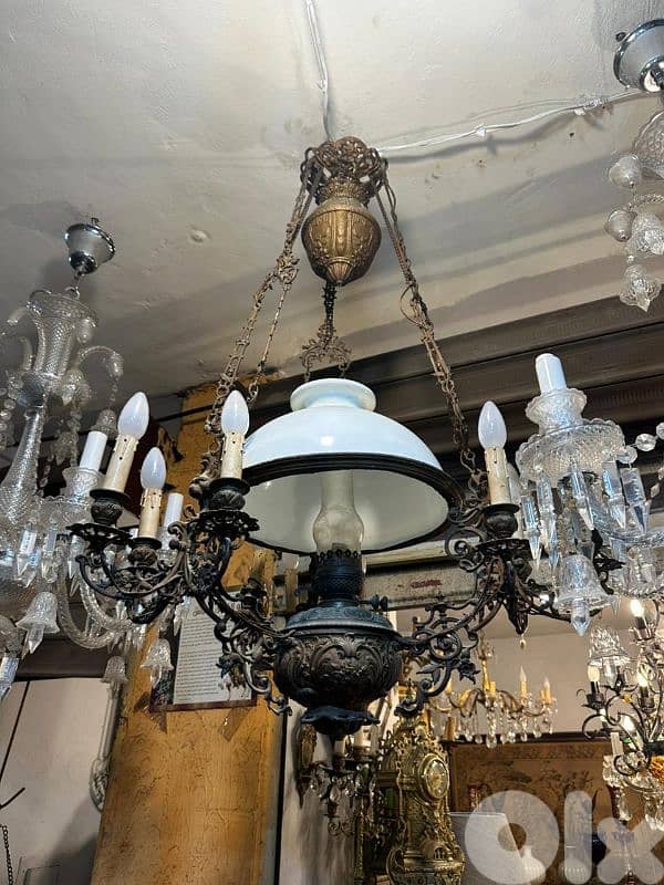 ثريا قنديل كاز انتيك فرنسية غلوب اوبالين الحجم الكبير مع تقال 0