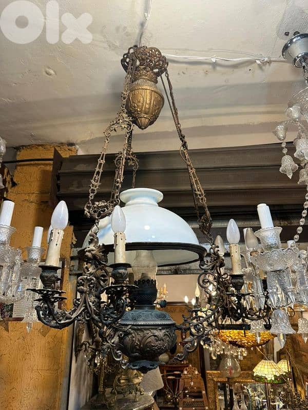 ثريا قنديل كاز انتيك فرنسية غلوب اوبالين الحجم الكبير مع تقال 1