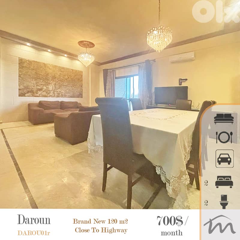 Daroun | Furnished/Equipped 120m² | Sea View | Balconies | Prime Area 0