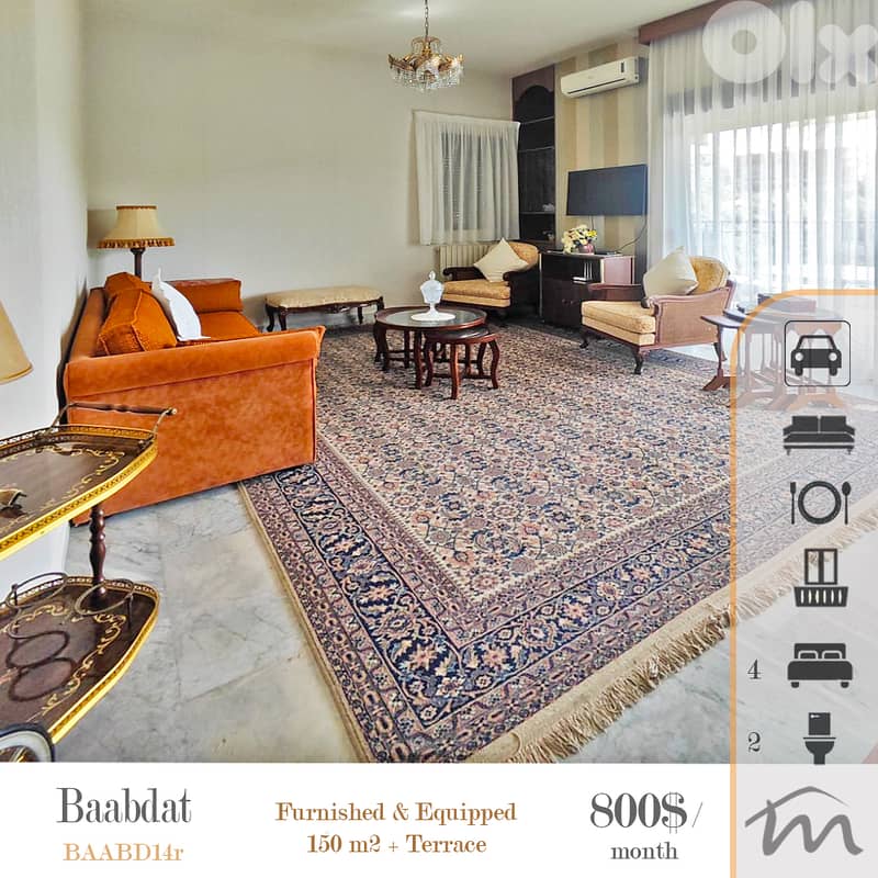 Baabdat | Furnished & Equipped 4 Bedrooms Apartment + Terrace | View 0