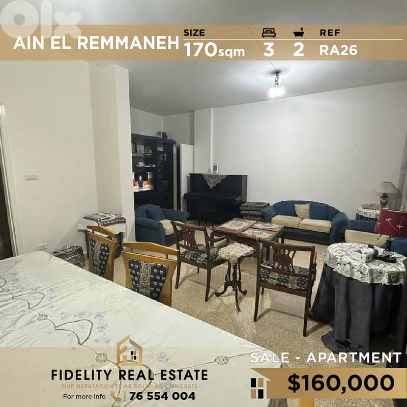 Apartment for sale in Ain El Remmaneh RA26 شقة للبيع في عين الرمانة 0