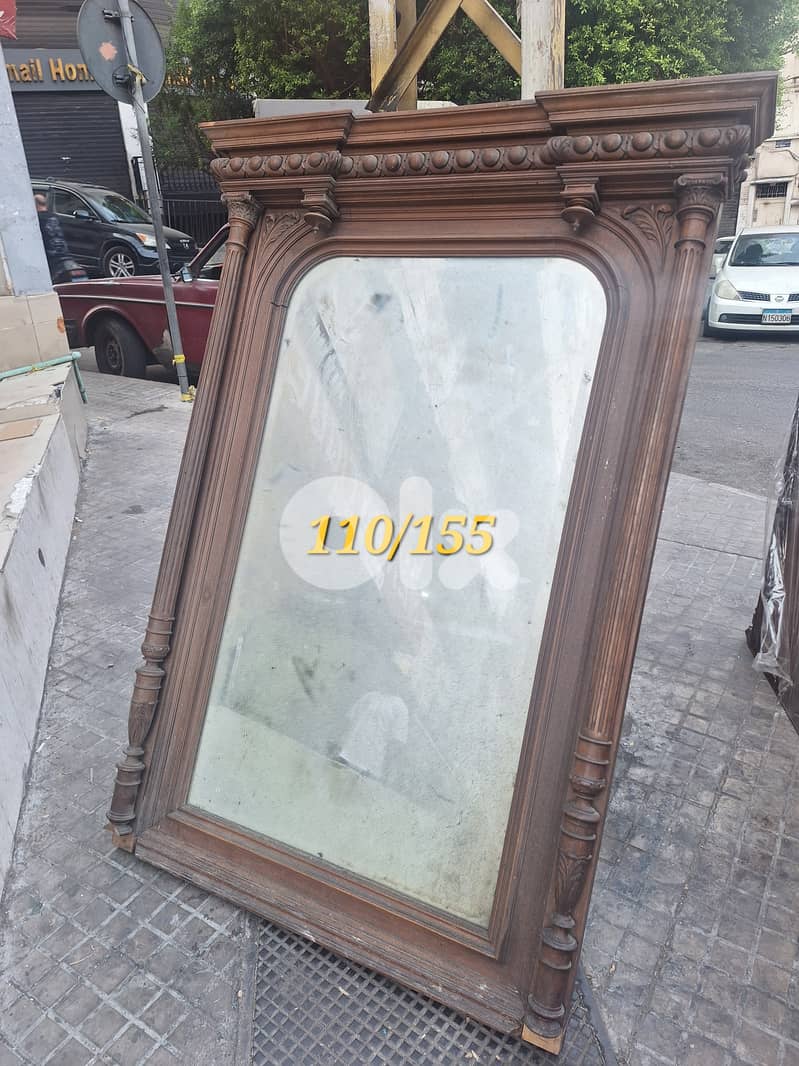 مراية خشب جوز فرنسية انتيك قديمة 0