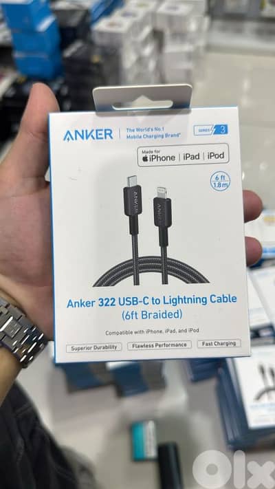Anker 322 usb-c to lightning 6ft black braided cable