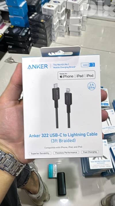 Anker 322 usb-c to lightning 3ft black braided cable