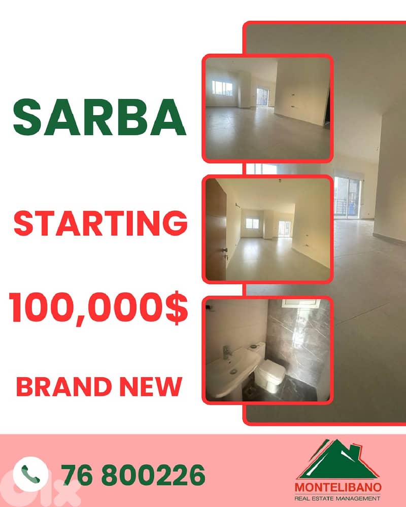Brand New 100 sqm Apartment For Sale in Sarba (صربا)  !!! 0