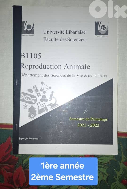 Lebanese university faculty of science, 1ère année bio, 2ème Semestre 3