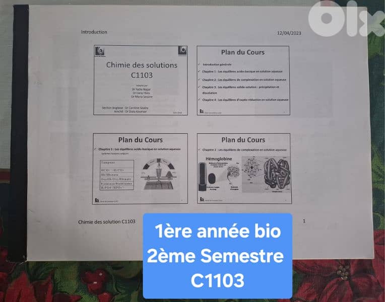 Lebanese university faculty of science, 1ère année bio, 2ème Semestre 7