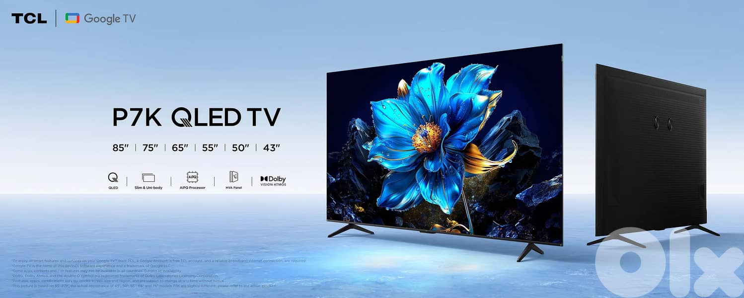 TCL P7K 43" 50" 55" 65" 75" Qled 4K 60Hz Google TV 7