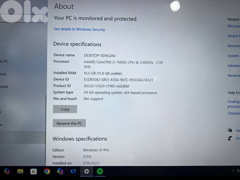 Lenovo Think pad intel core I7, 16 GB RAM 8