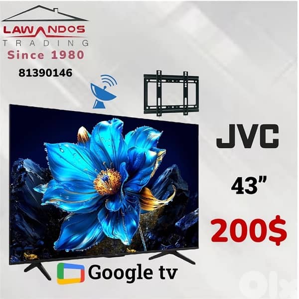 Led JVC ORIGINAL 43”,50”,55”,65” ,75” Google tv مع ستاند 0