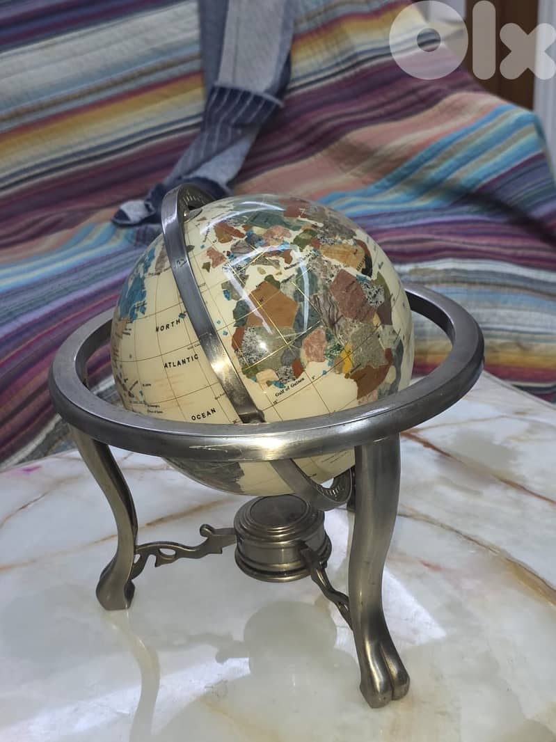 Modern World Globe in Semi-Precious Stone on Brass Stand 0