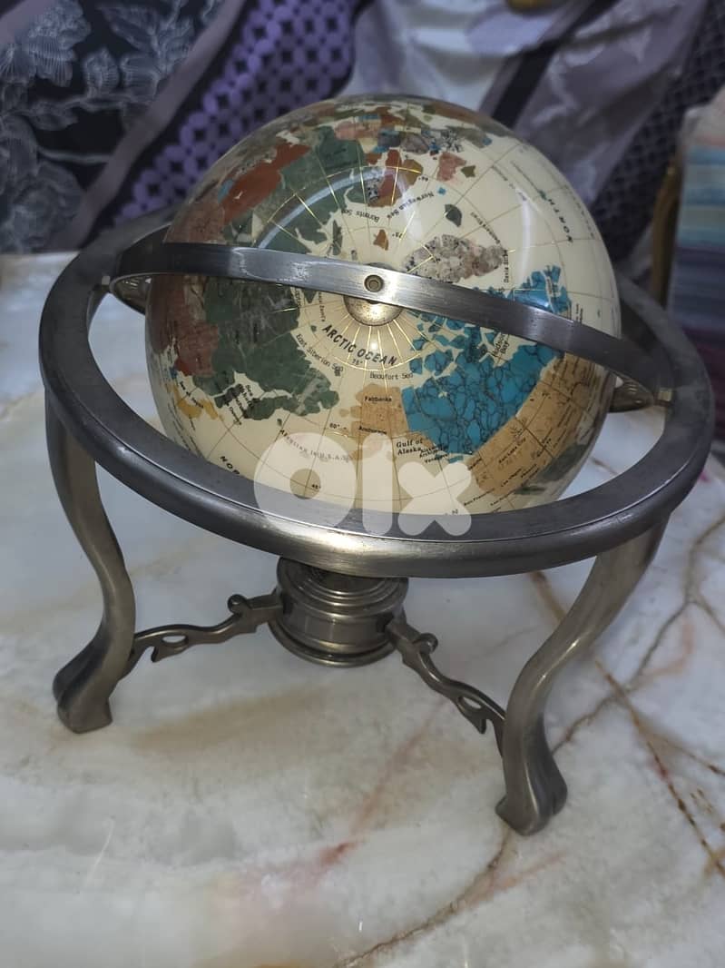 Modern World Globe in Semi-Precious Stone on Brass Stand 2