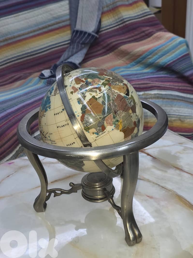 Modern World Globe in Semi-Precious Stone on Brass Stand 0