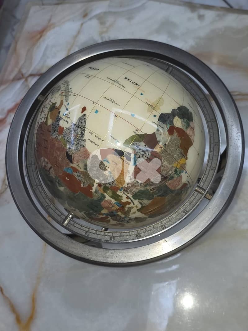Modern World Globe in Semi-Precious Stone on Brass Stand 1