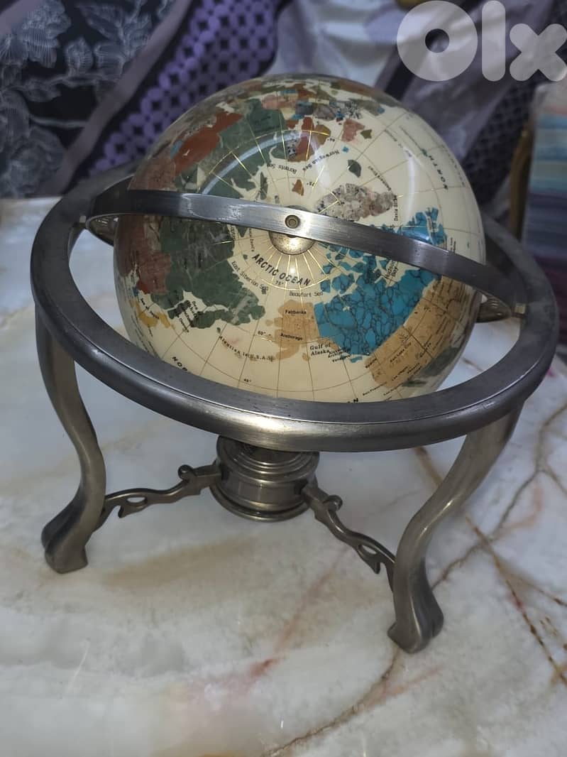 Modern World Globe in Semi-Precious Stone on Brass Stand 2