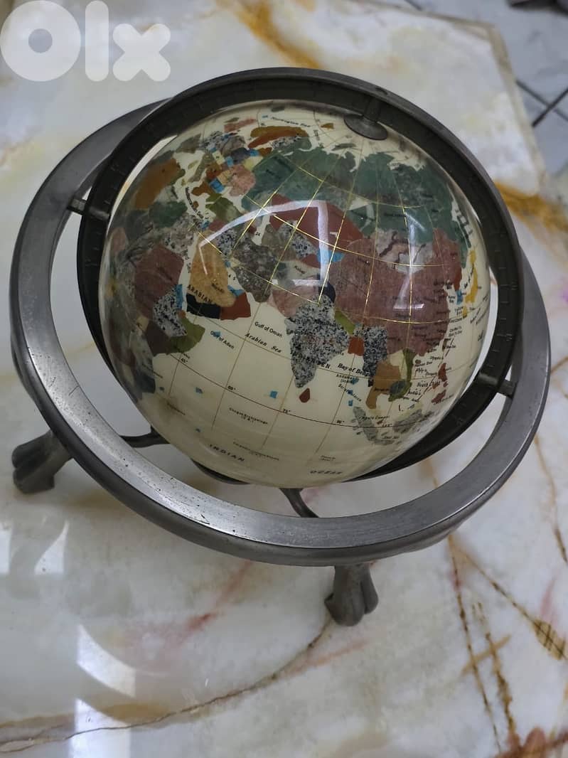 Modern World Globe in Semi-Precious Stone on Brass Stand 3