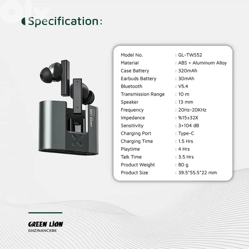 Green Lion ZINC X Metal Earbuds TWS with ANC 2