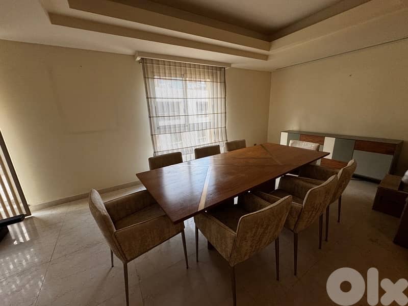 Modern  Wood & Metal Dining Table,  8 Upholstered Chairs  and buffet 5
