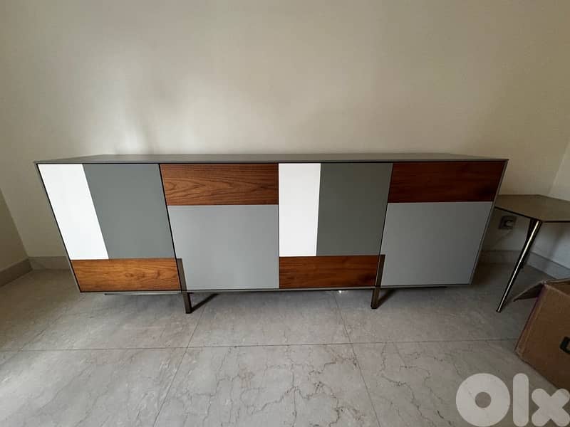 Modern  Wood & Metal Dining Table,  8 Upholstered Chairs  and buffet 6