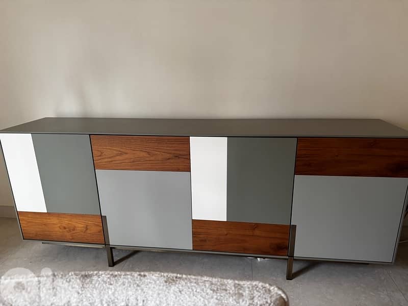 Modern  Wood & Metal Dining Table,  8 Upholstered Chairs  and buffet 8